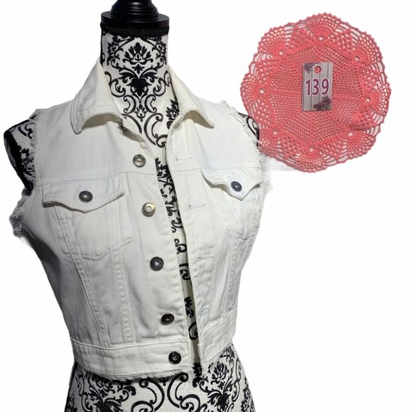 Paris Blues Jackets & Blazers - Paris Blues White Jean Vest with Raw Arms